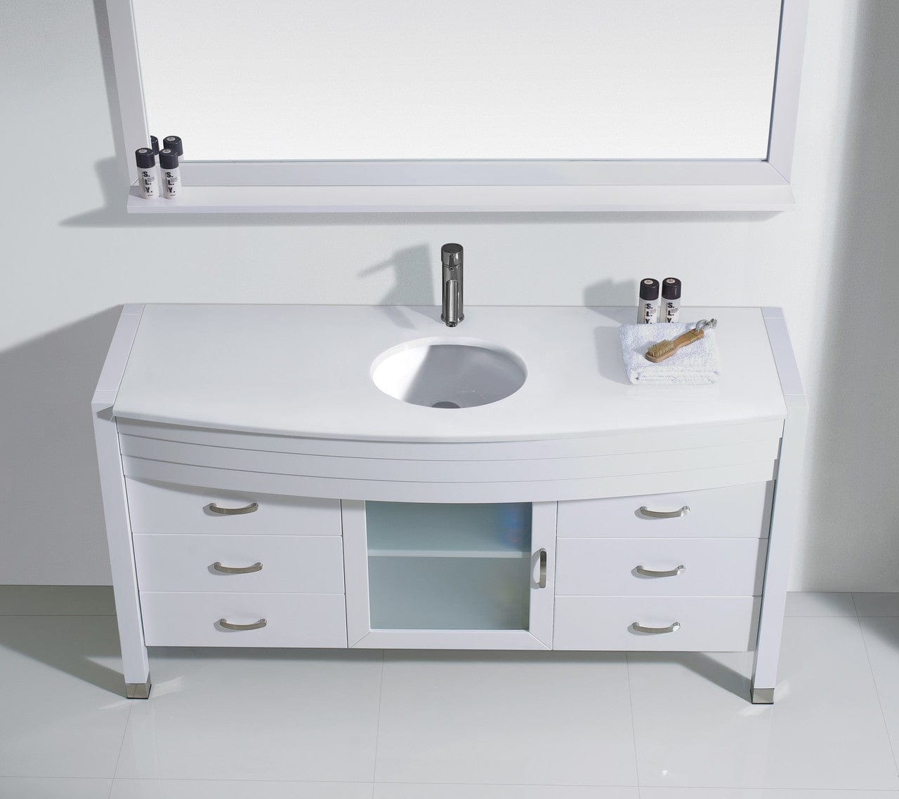 Virtu USA Ava 61 Single Bathroom Vanity Set in White w/ White Stone Counter-Top | Round Basin