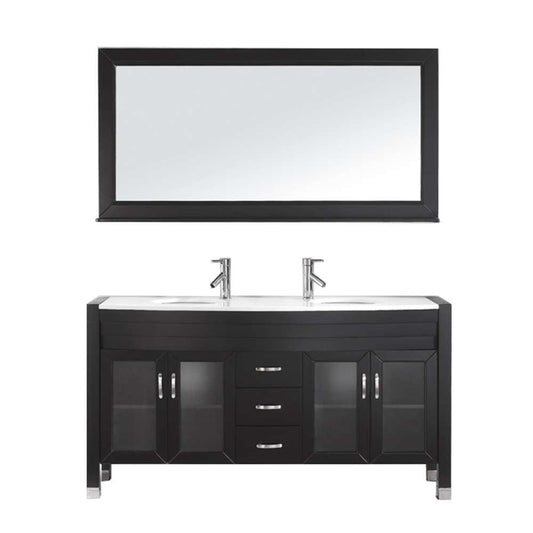 Virtu USA Ava 63" Double Bathroom Vanity Cabinet Set in Espresso w/ White Artificial Stone Counter-Top