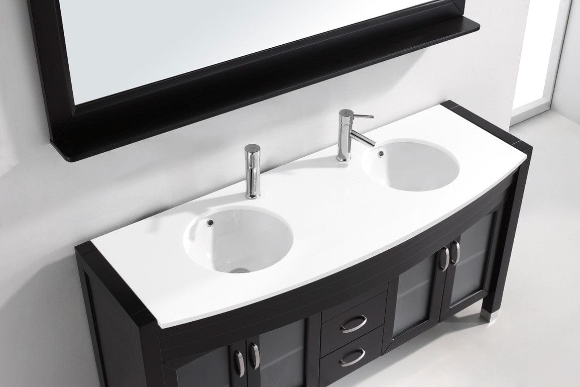 Virtu USA Ava 63 Double Bathroom Vanity Set in Espresso w/ White Artificial Stone Counter-Top