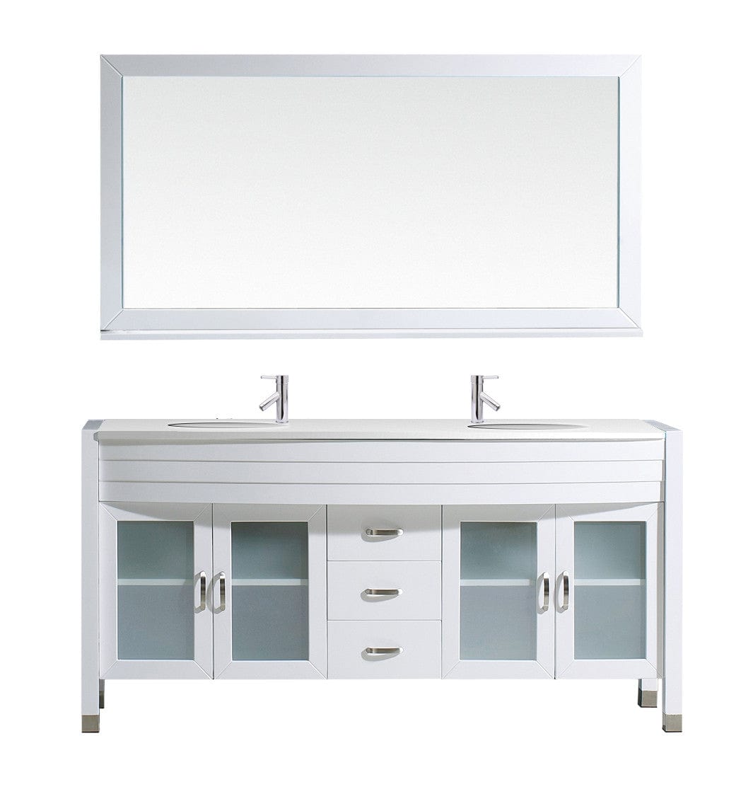 Virtu USA Ava 63" Double Bathroom Vanity Set in White w/ White Stone Counter-Top | Round Basin