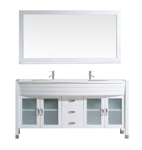 Virtu USA Ava 63 Double Bathroom Vanity Set in White w/ White Stone Counter-Top | Round Basin