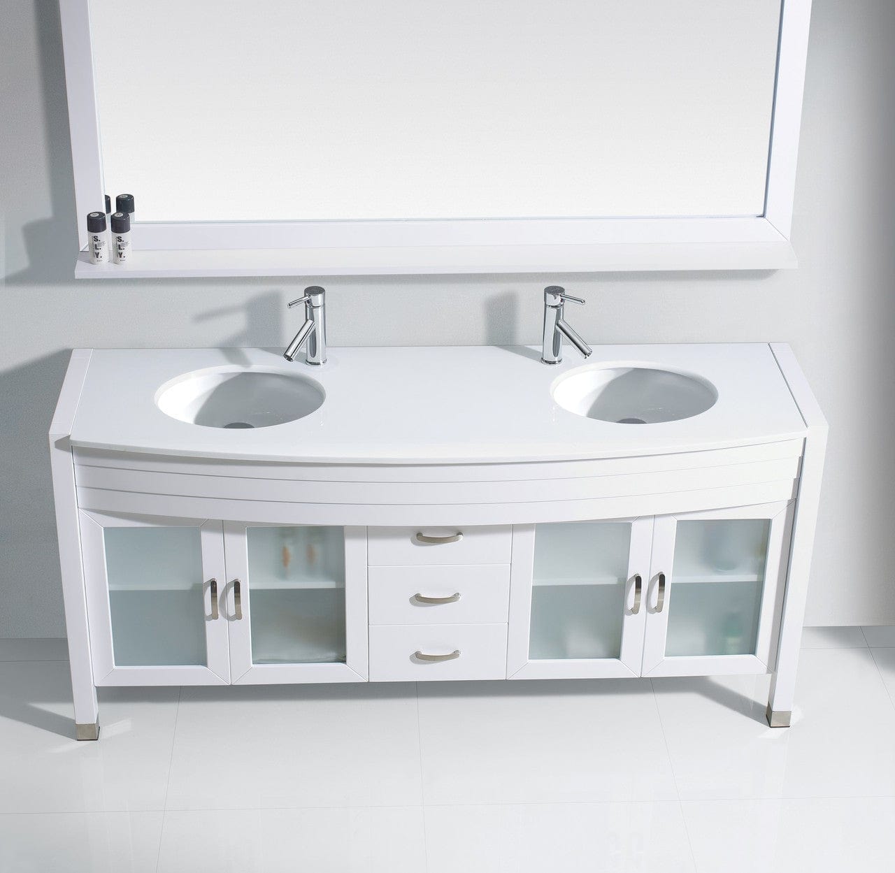Virtu USA Ava 63 Double Bathroom Vanity Set in White w/ White Stone Counter-Top | Round Basin