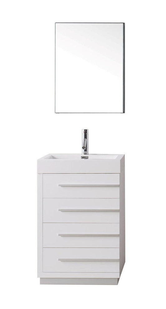 Virtu USA Bailey 24" Single Bathroom Vanity Cabinet Set in Gloss White w/ Polymarble Counter-Top