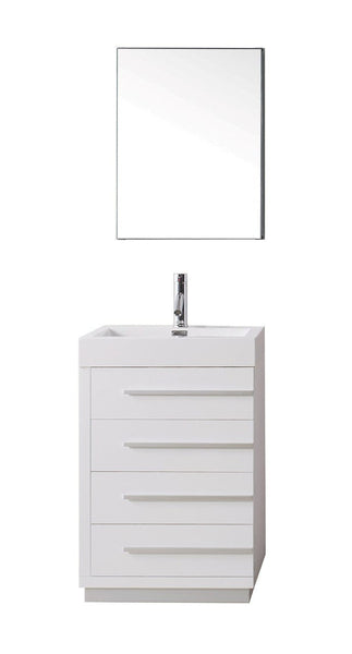 Virtu USA Bailey 24 Single Bathroom Vanity Cabinet Set in Gloss White w/ Polymarble Counter-Top