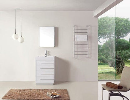 Virtu USA Bailey 24" Single Bathroom Vanity Cabinet Set in Gloss White w/ Polymarble Counter-Top