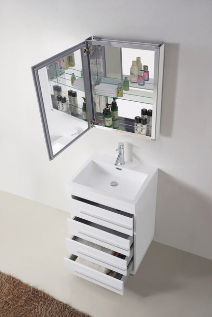 Virtu USA Bailey 24 Single Bathroom Vanity Set in Gloss White w/ Polymarble Counter-Top