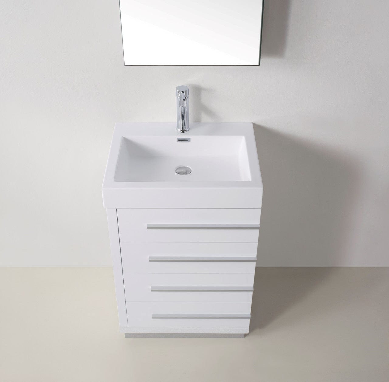 Virtu USA Bailey 24 Single Bathroom Vanity Set in Gloss White w/ Polymarble Counter-Top