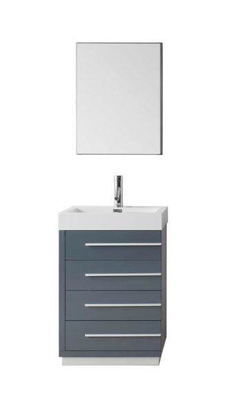 Virtu USA Bailey 24 Single Bathroom Vanity Cabinet Set in Grey w/ Polymarble Counter-Top