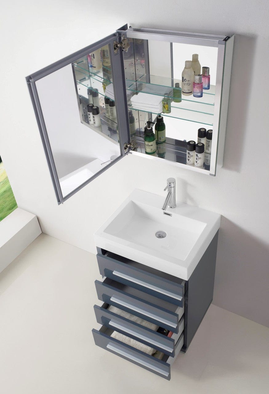 Virtu USA Bailey 24 Single Bathroom Vanity Set in Grey w/ Polymarble Counter-Top