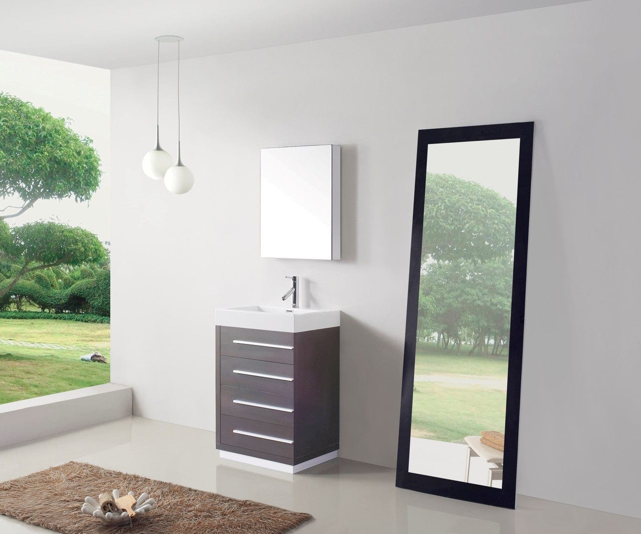 Virtu USA Bailey 24 Single Bathroom Vanity Set in Wenge w/ Polymarble Counter-Top