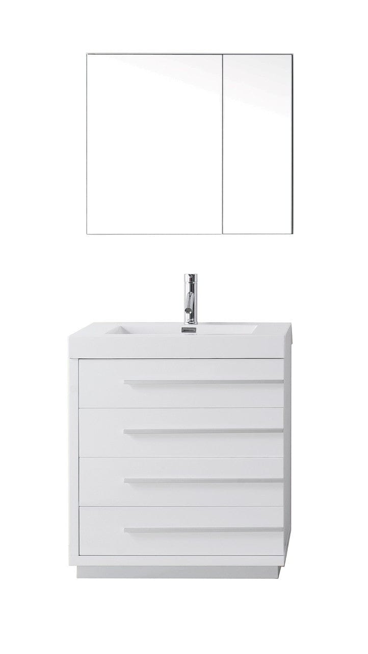 Virtu USA Bailey 30 Single Bathroom Vanity Set in Gloss White w/ Polymarble Counter-Top