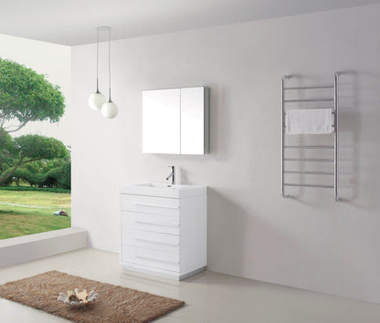 Virtu USA Bailey 30 Single Bathroom Vanity Set in Gloss White w/ Polymarble Counter-Top