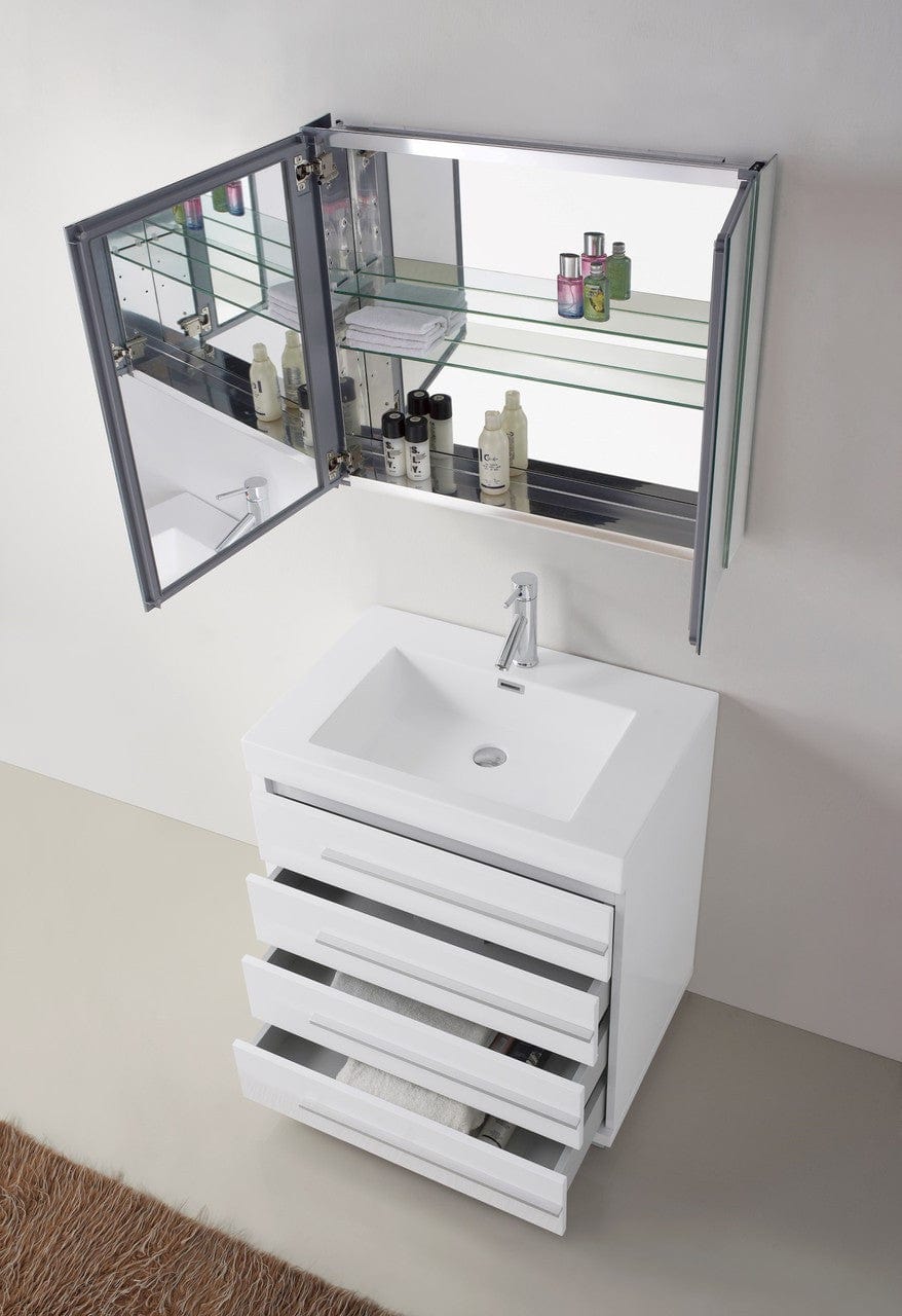 Virtu USA Bailey 30 Single Bathroom Vanity Set in Gloss White w/ Polymarble Counter-Top