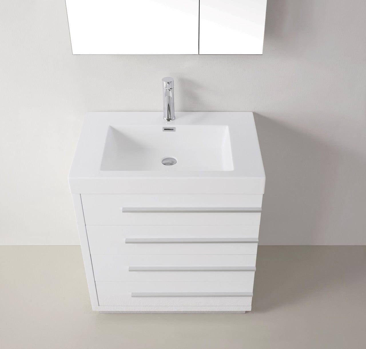 Virtu USA Bailey 30 Single Bathroom Vanity Set in Gloss White w/ Polymarble Counter-Top