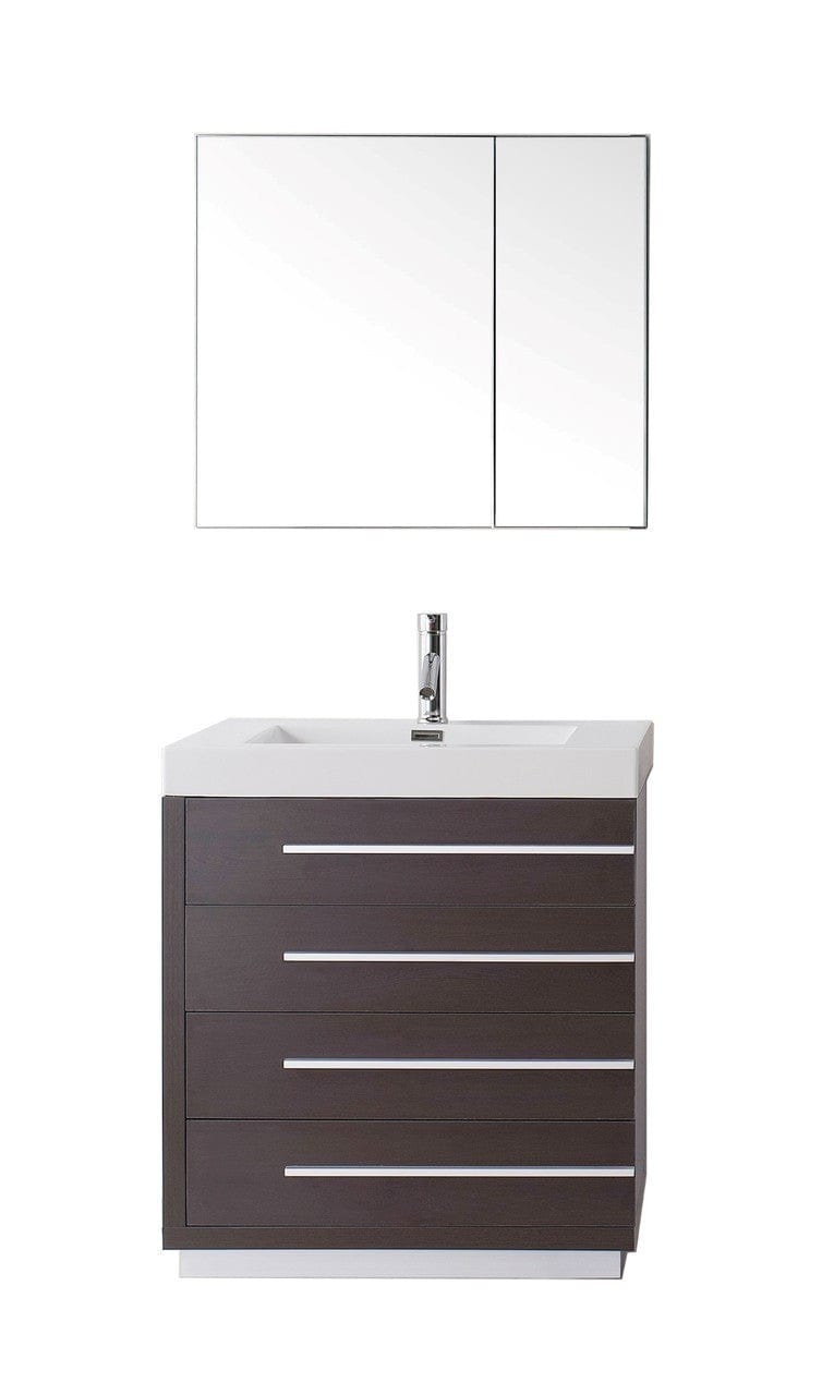 Virtu USA Bailey 30" Single Bathroom Vanity Cabinet Set in Wenge w/ Polymarble Counter-Top