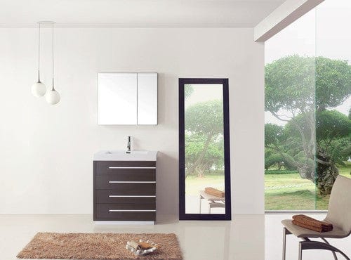 Virtu USA Bailey 30" Single Bathroom Vanity Cabinet Set in Wenge w/ Polymarble Counter-Top