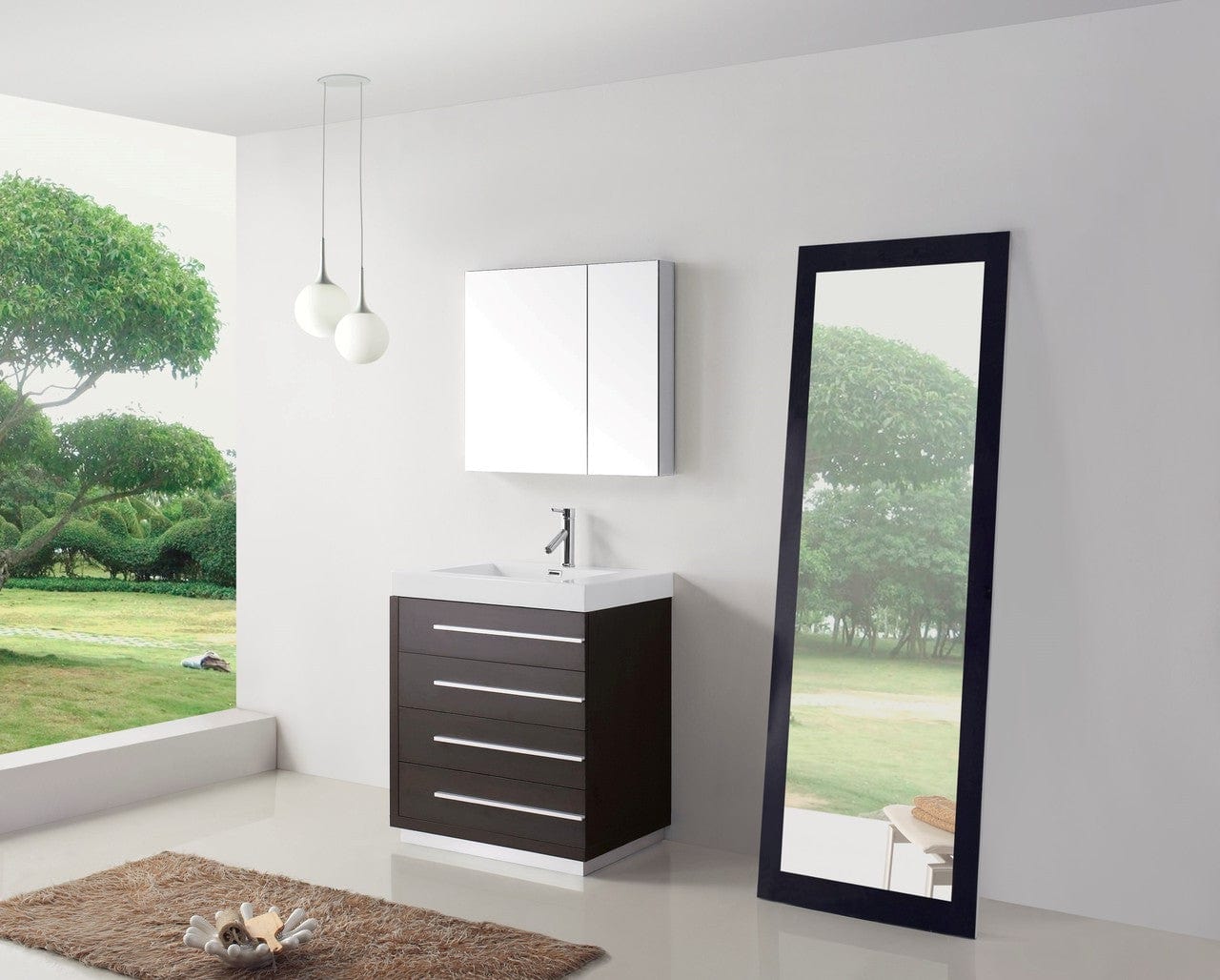 Virtu USA Bailey 30 Single Bathroom Vanity Set in Wenge w/ Polymarble Counter-Top