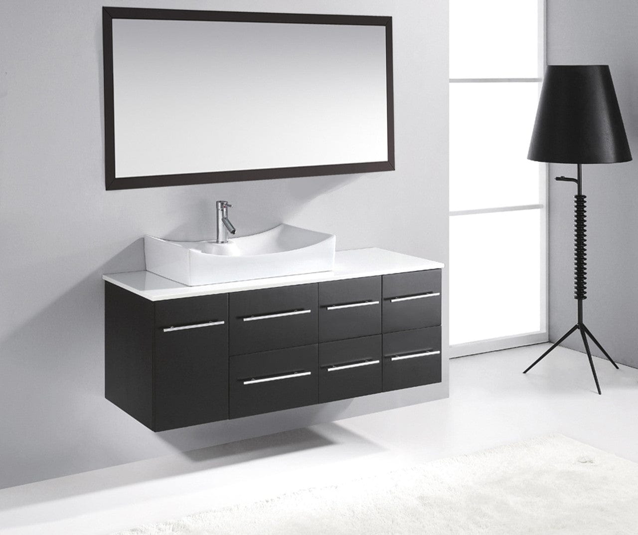 Virtu USA Ceanna 55 Single Bathroom Vanity Set in Espresso w/ White Artificial Stone Counter-Top side view