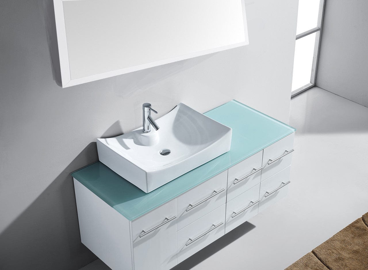  Virtu USA Ceanna 55 Single Bathroom Vanity Set in White w/ Tempered Glass Counter-Top | Square Basin top view
