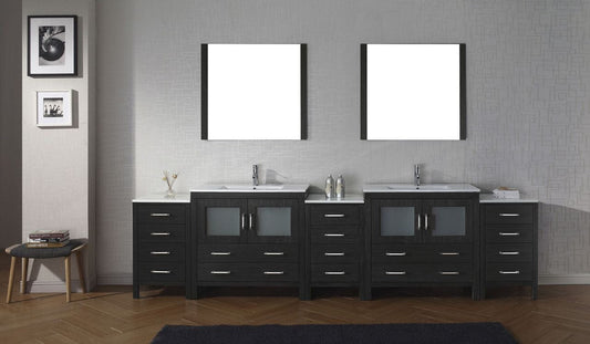 Virtu USA Dior 118 Double Bathroom Vanity Set in Zebra Grey w/ Ceramic Counter-Top | Integrated Sink