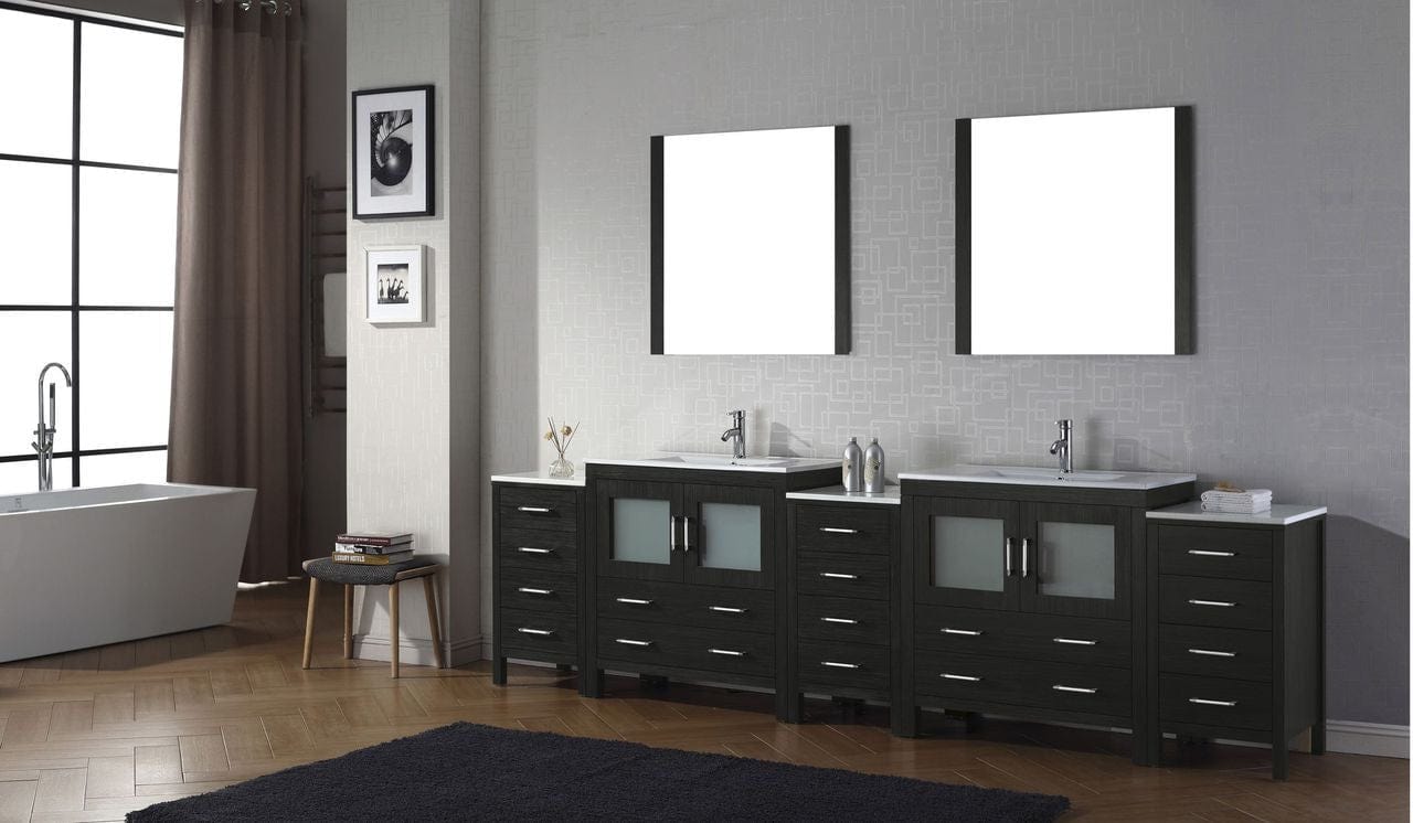 Virtu USA Dior 118 Double Bathroom Vanity Set in Zebra Grey w/ Ceramic Counter-Top | Integrated Sink