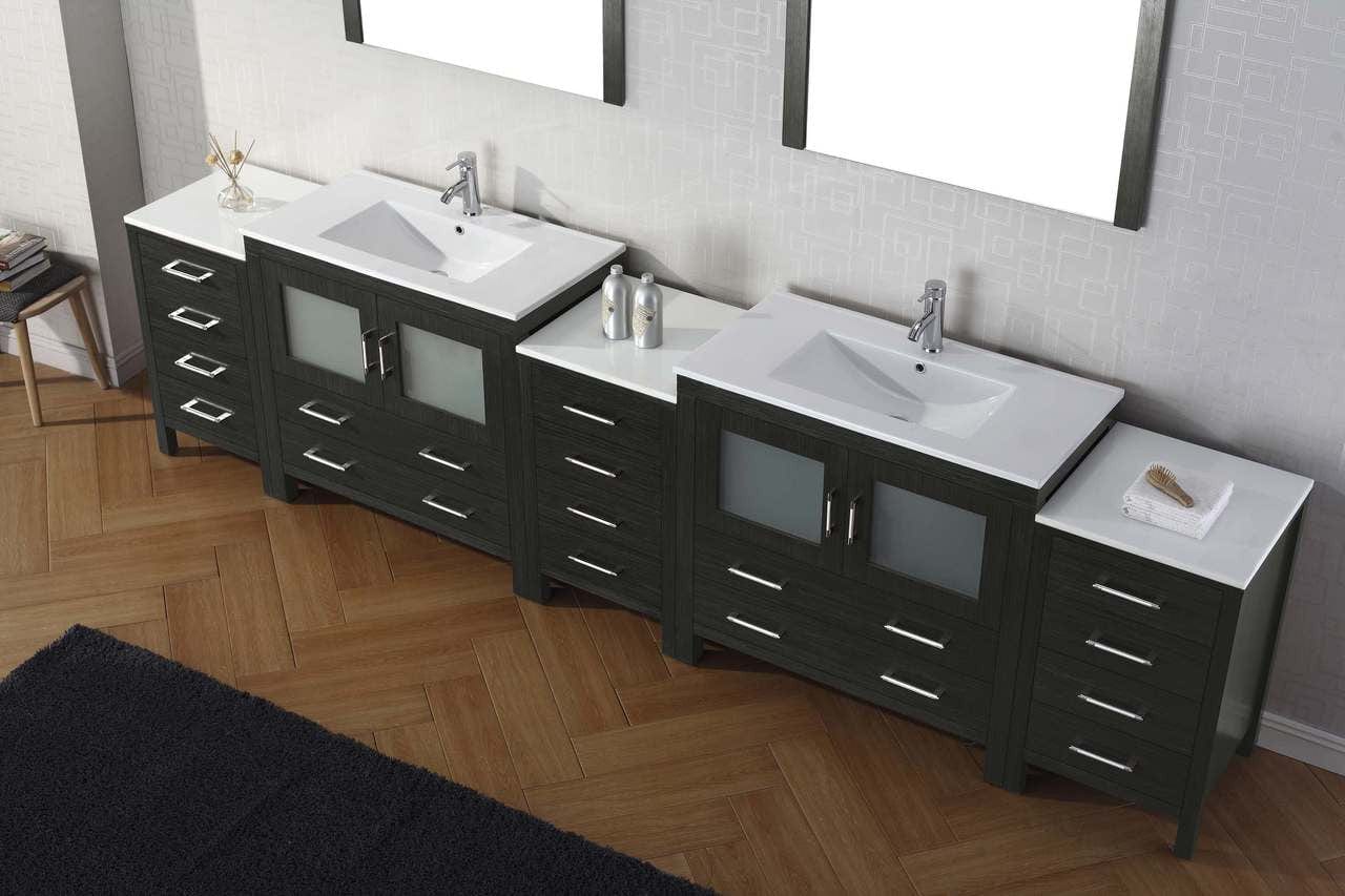 Virtu USA Dior 118 Double Bathroom Vanity Set in Zebra Grey w/ Ceramic Counter-Top | Integrated Sink