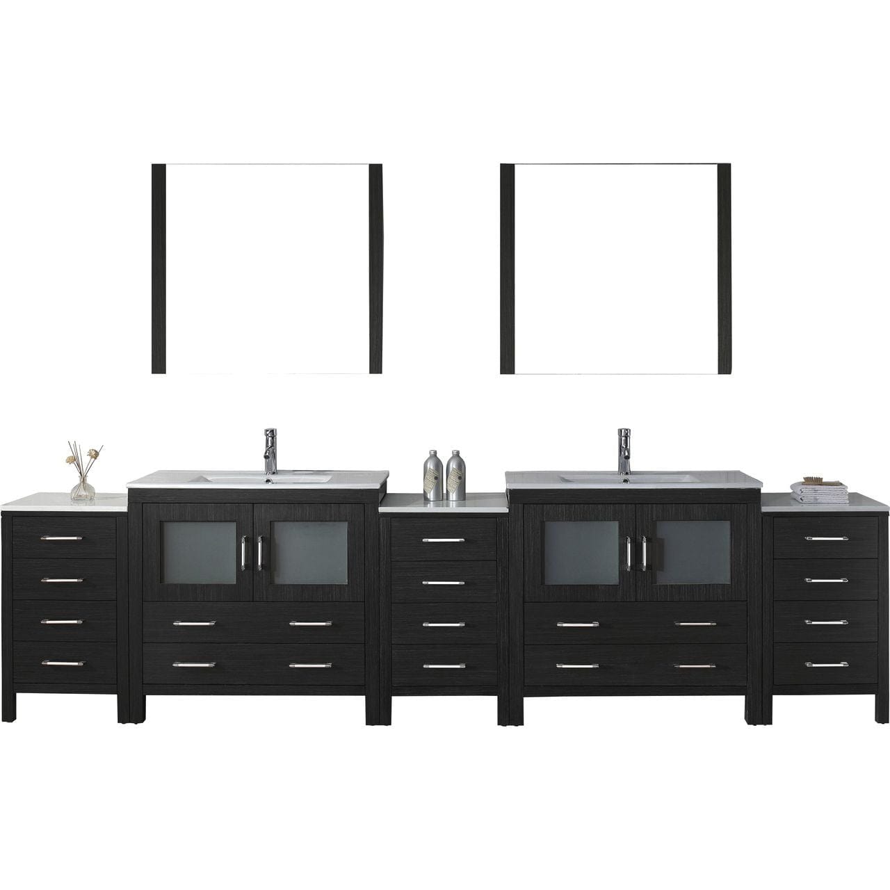 Virtu USA Dior 118" Double Bathroom Vanity Set in Zebra Grey w/ Ceramic Counter-Top | Square Basin