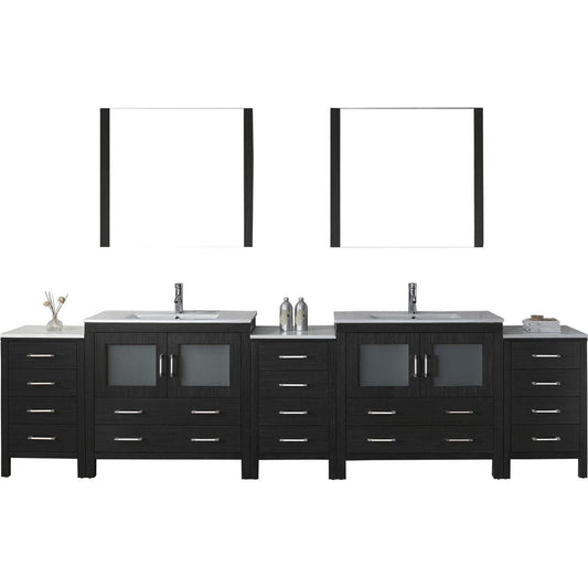 Virtu USA Dior 118" Double Bathroom Vanity Set in Zebra Grey w/ Ceramic Counter-Top | Square Basin