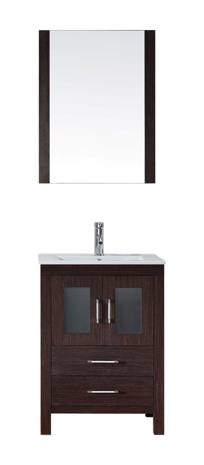 Virtu USA Dior 24" Single Bathroom Vanity Cabinet Set in Espresso w/ Ceramic Counter-Top