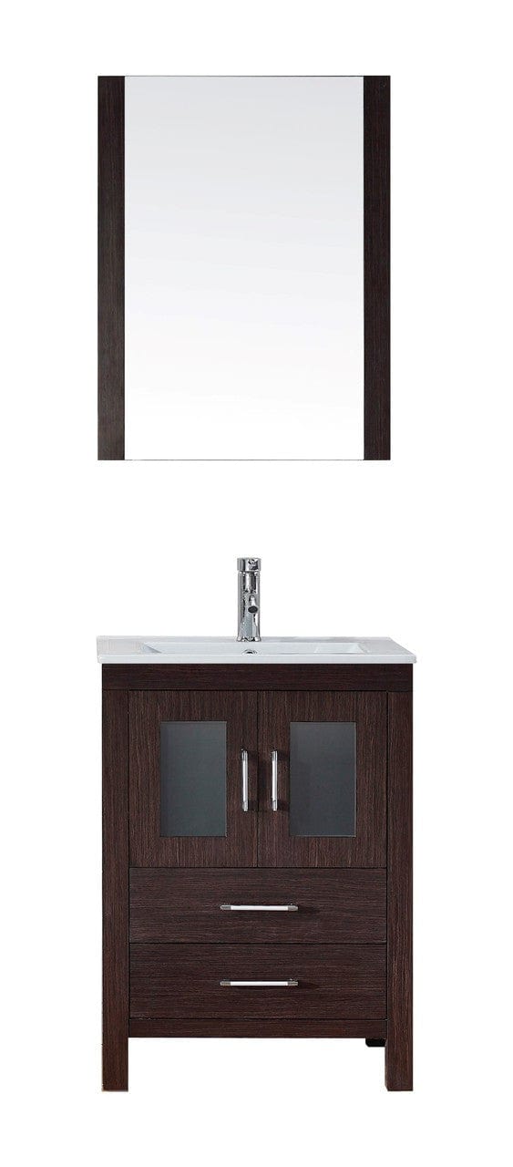 Virtu USA Dior 24" Single Bathroom Vanity Cabinet Set in Espresso w/ Ceramic Counter-Top