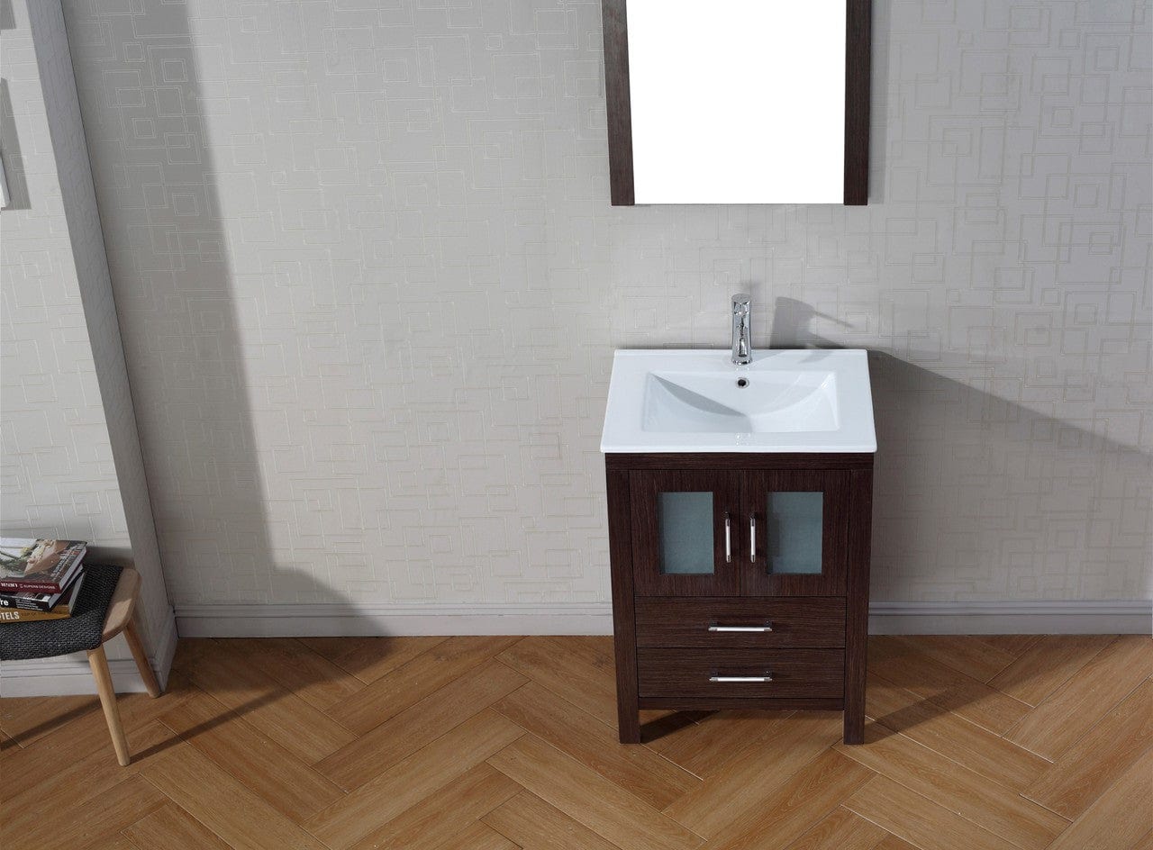 Virtu USA Dior 24 Single Bathroom Vanity Set in Espresso w/ Ceramic Counter-Top | Integrated Sink