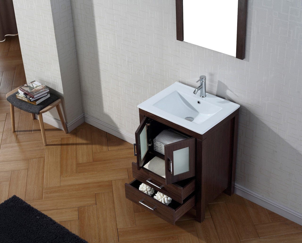 Virtu USA Dior 24 Single Bathroom Vanity Set in Espresso w/ Ceramic Counter-Top | Integrated Sink