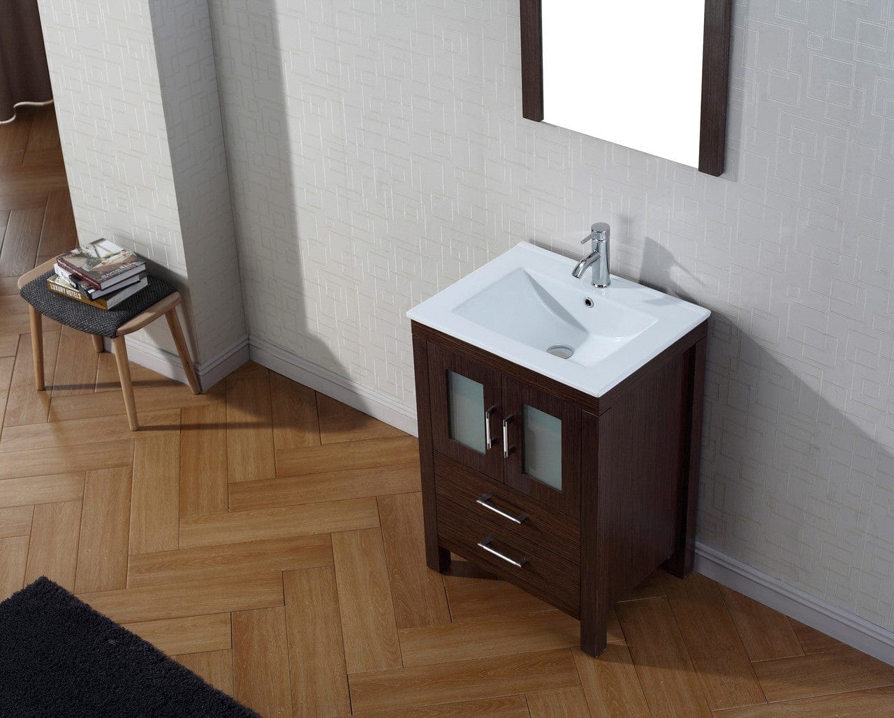 Virtu USA Dior 24 Single Bathroom Vanity Set in Espresso w/ Ceramic Counter-Top | Integrated Sink