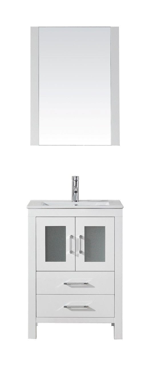 Virtu USA Dior 24" Single Bathroom Vanity Cabinet Set in White w/ Ceramic Counter-Top