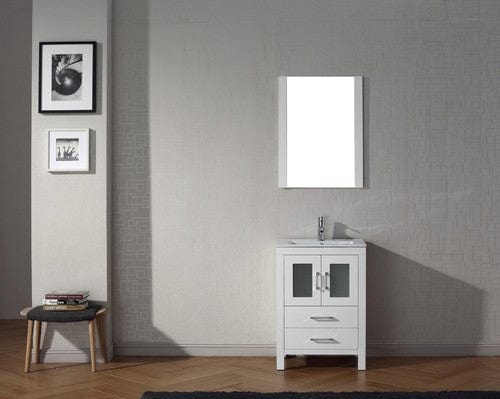 Virtu USA Dior 24" Single Bathroom Vanity Cabinet Set in White w/ Ceramic Counter-Top