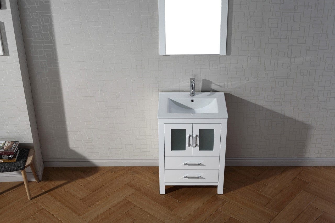 Virtu USA Dior 24 Single Bathroom Vanity Set in White w/ Ceramic Counter-Top | Integrated Sink