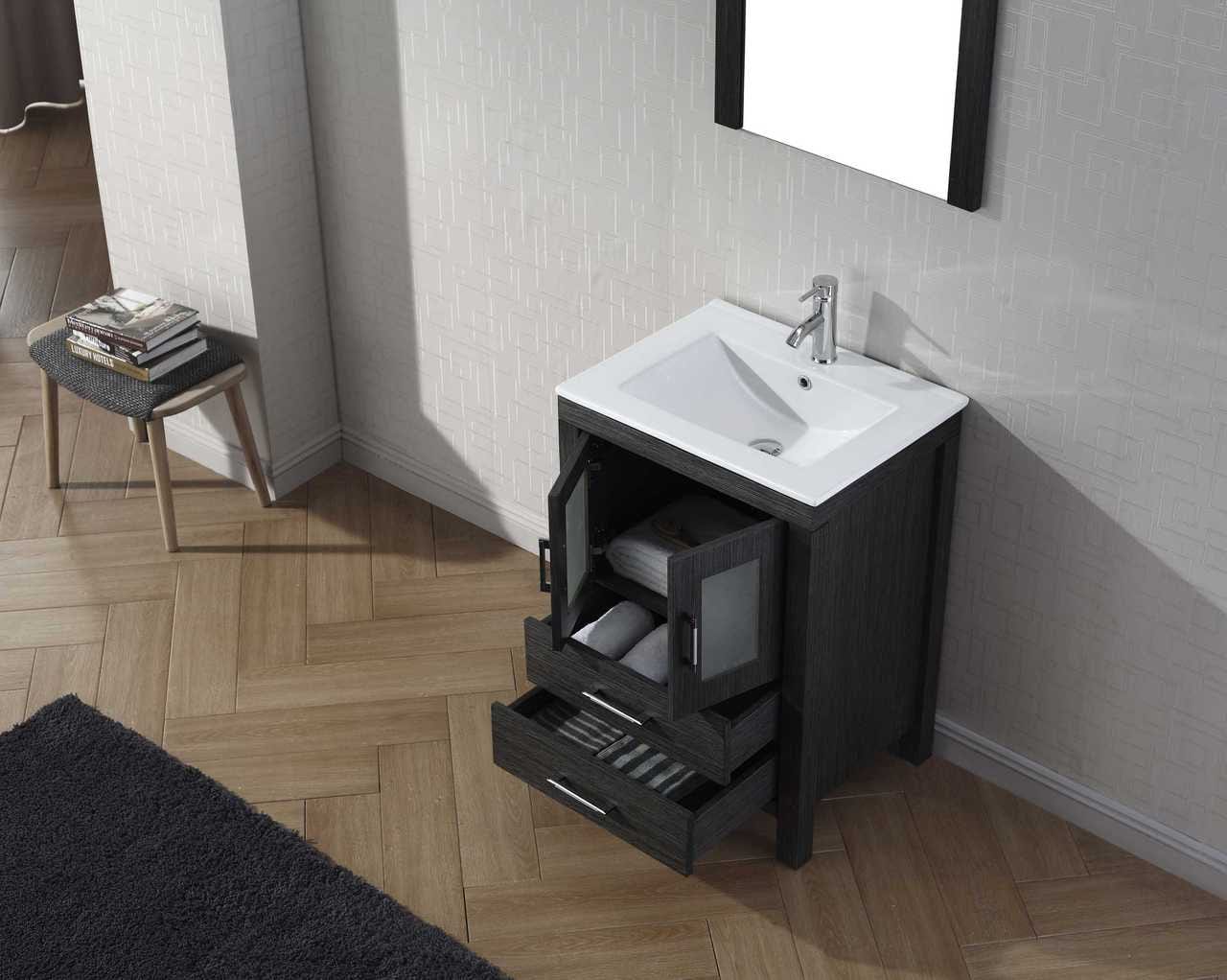 Virtu USA Dior 24 Single Bathroom Vanity Set in Zebra Grey w/ Ceramic Counter-Top | Integrated Sink