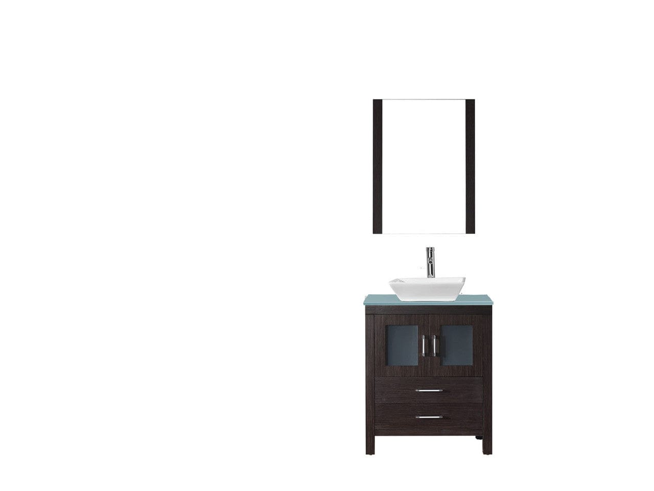 Virtu USA Dior 28" Single Bathroom Vanity in Espresso w/ Aqua Tempered Glass Top & Square Sink