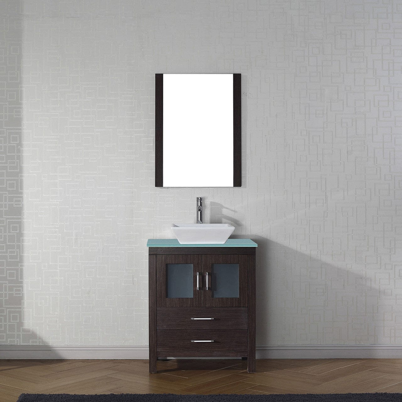 Virtu USA Dior 28 Single Bathroom Vanity in Espresso w/ Aqua Tempered Glass Top & Square Sink