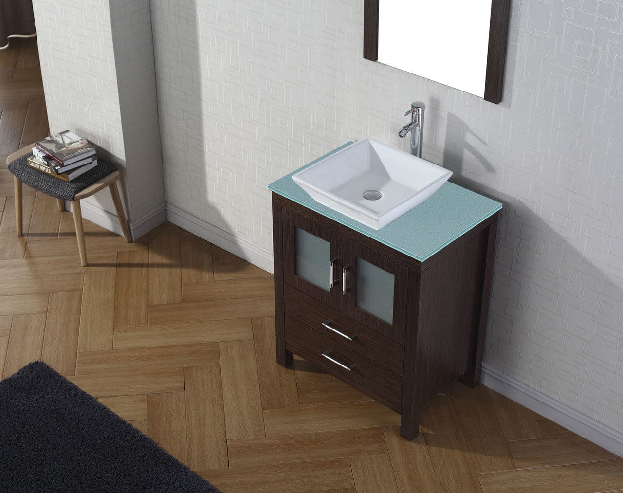 Virtu USA Dior 28 Single Bathroom Vanity in Espresso w/ Aqua Tempered Glass Top & Square Sink