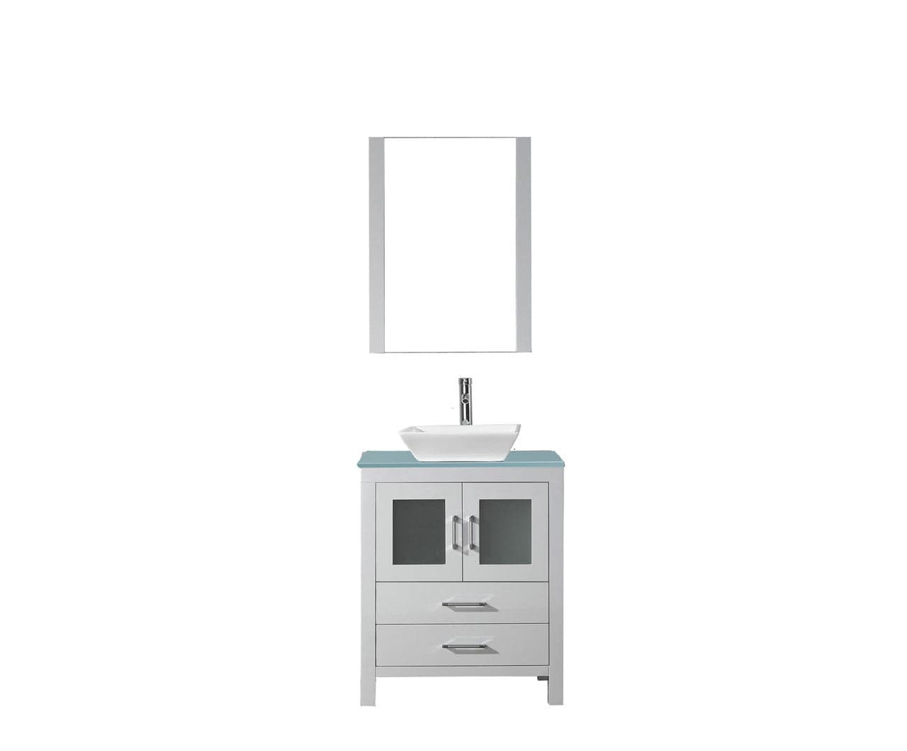 Virtu USA Dior 28" Single Bathroom Vanity in White w/ Aqua Tempered Glass Top & Square Sink