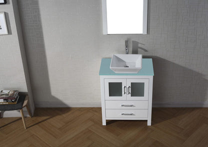 Virtu USA Dior 28 Single Bathroom Vanity in White w/ Aqua Tempered Glass Top & Square Sink