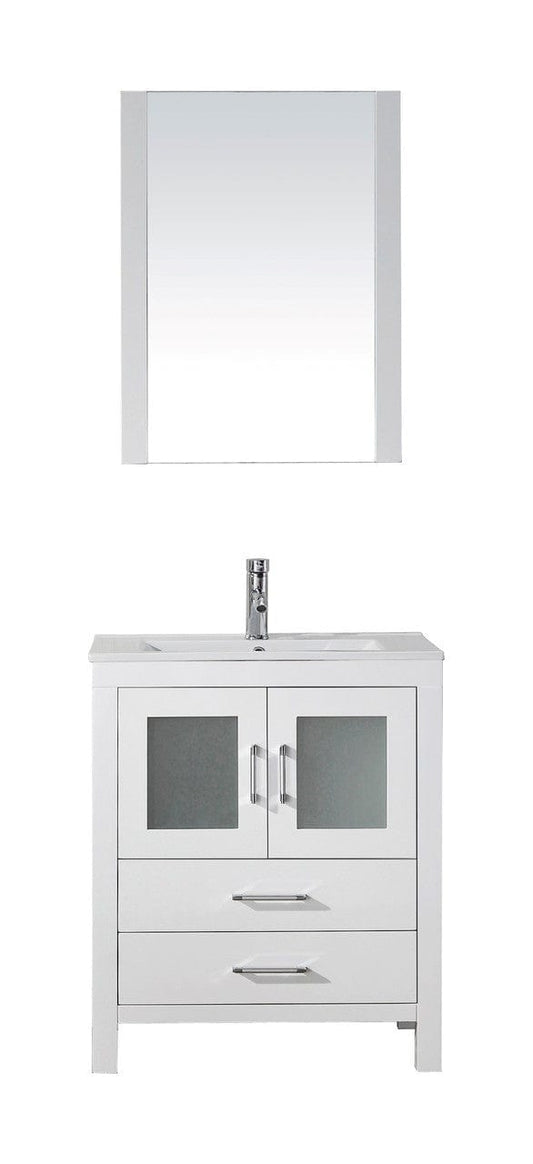 Virtu USA Dior 28" Single Bathroom Vanity Cabinet Set in White w/ Ceramic Counter-Top