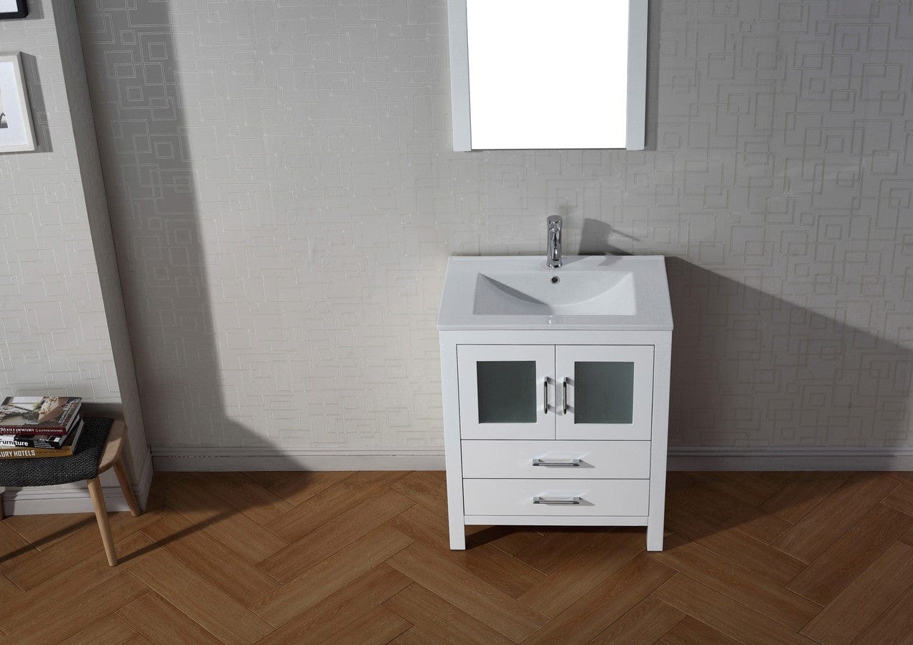 Virtu USA Dior 28 Single Bathroom Vanity Set in White w/ Ceramic Counter-Top | Integrated Sink