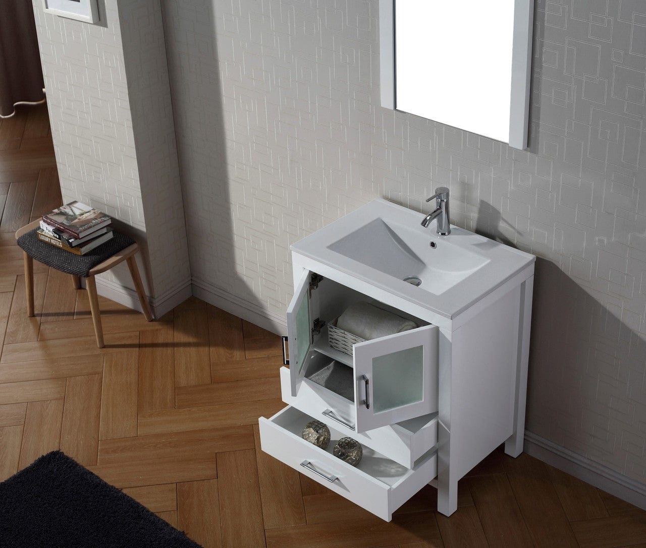 Virtu USA Dior 28 Single Bathroom Vanity Set in White w/ Ceramic Counter-Top | Integrated Sink