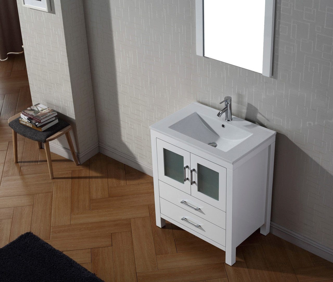 Virtu USA Dior 28 Single Bathroom Vanity Set in White w/ Ceramic Counter-Top | Integrated Sink