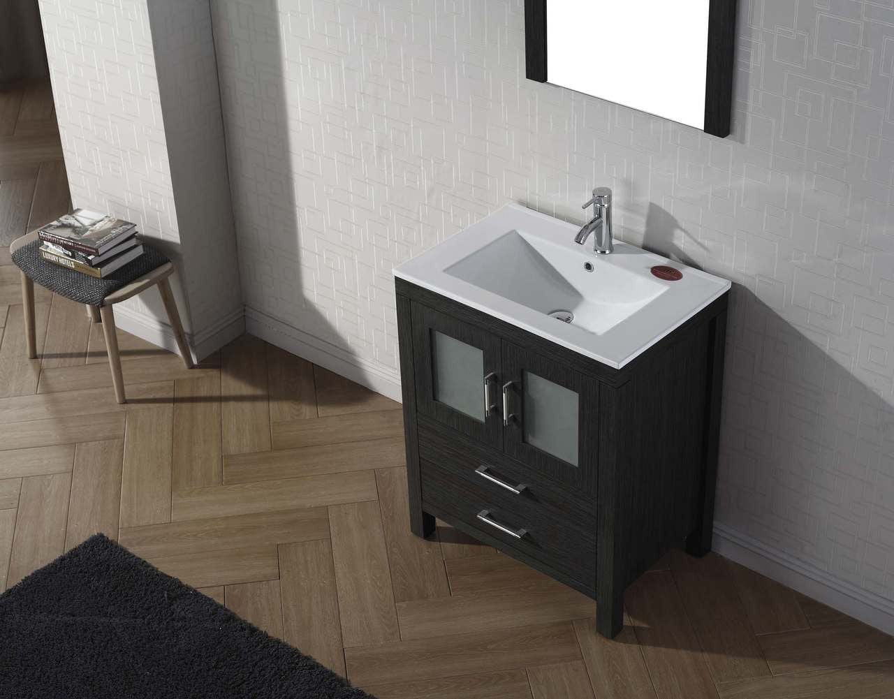 Virtu USA Dior 28 Single Bathroom Vanity Set in Zebra Grey w/ Ceramic Counter-Top | Integrated Sink