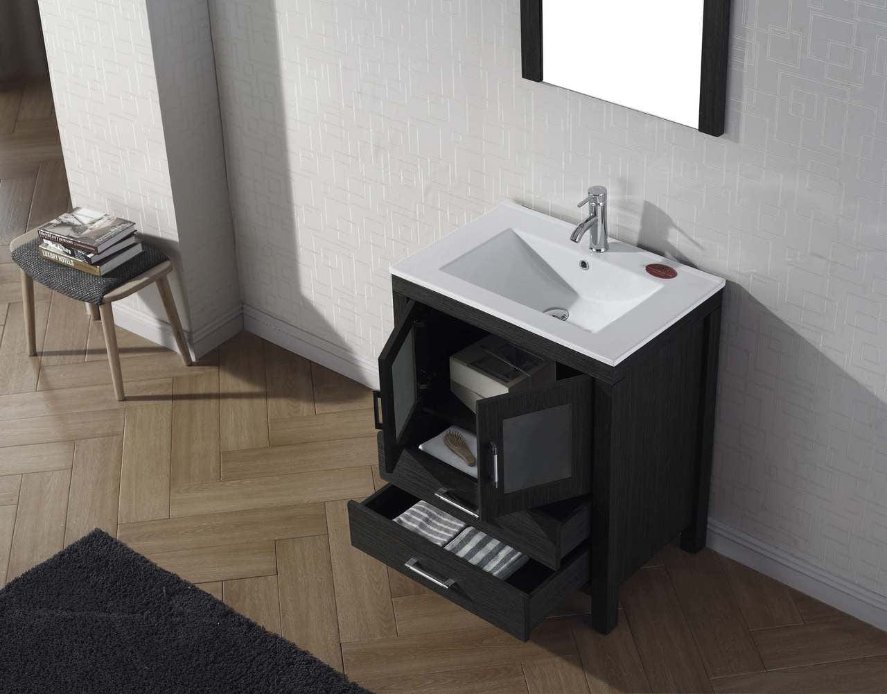 Virtu USA Dior 28 Single Bathroom Vanity Set in Zebra Grey w/ Ceramic Counter-Top | Integrated Sink