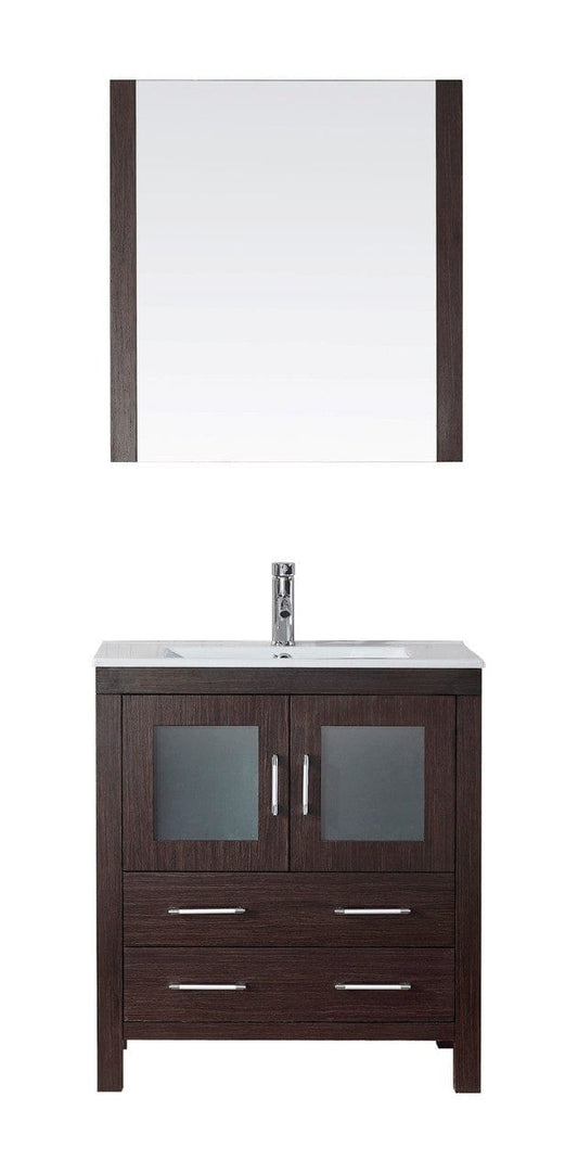 Virtu USA Dior 30" Single Bathroom Vanity Cabinet Set in Espresso w/ Ceramic Counter-Top