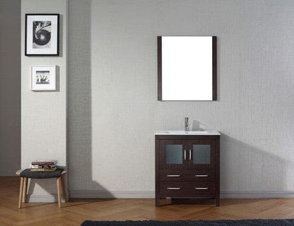 Virtu USA Dior 30" Single Bathroom Vanity Cabinet Set in Espresso w/ Ceramic Counter-Top